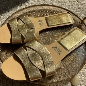 Zara Metallic Gold Sandals for Women